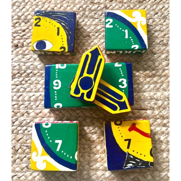 Vintage Handmade Folk Art Wooden Blocks Puzzle Alphabet, Numbers, Clock UNIQUE - Picture 3 of 11